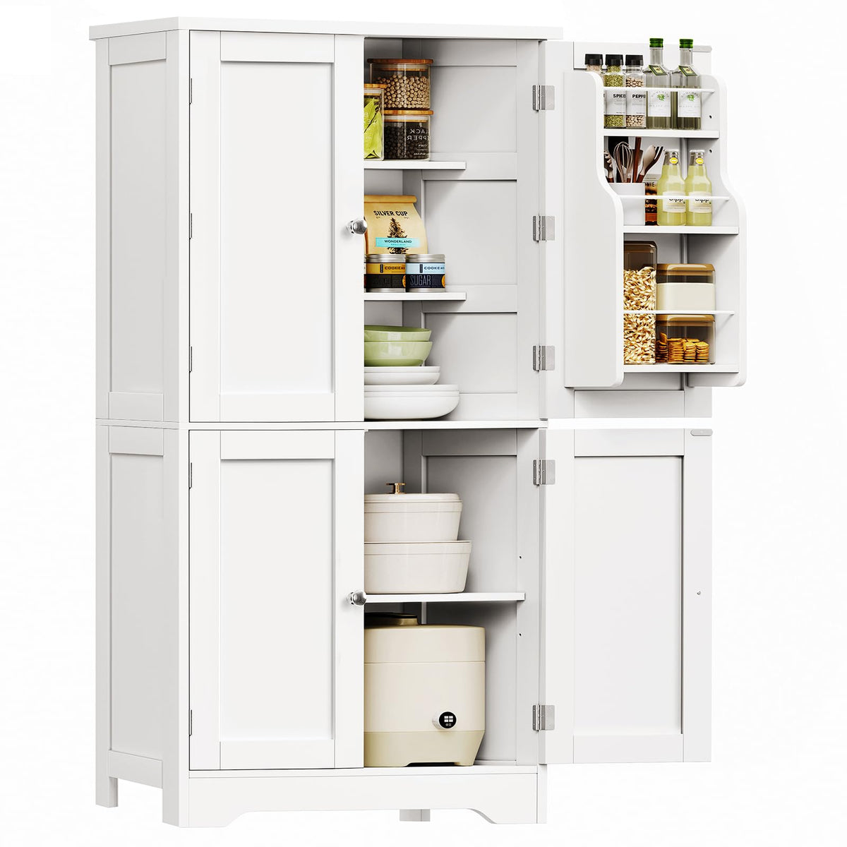 Storage Cabinet with Doors & 2 Drawers, Kitchen Cabinet with Adjustable Shelf, Pantry Cabinets, Bathroom Cabinets, for Living Room, Entryway, Home Office, White