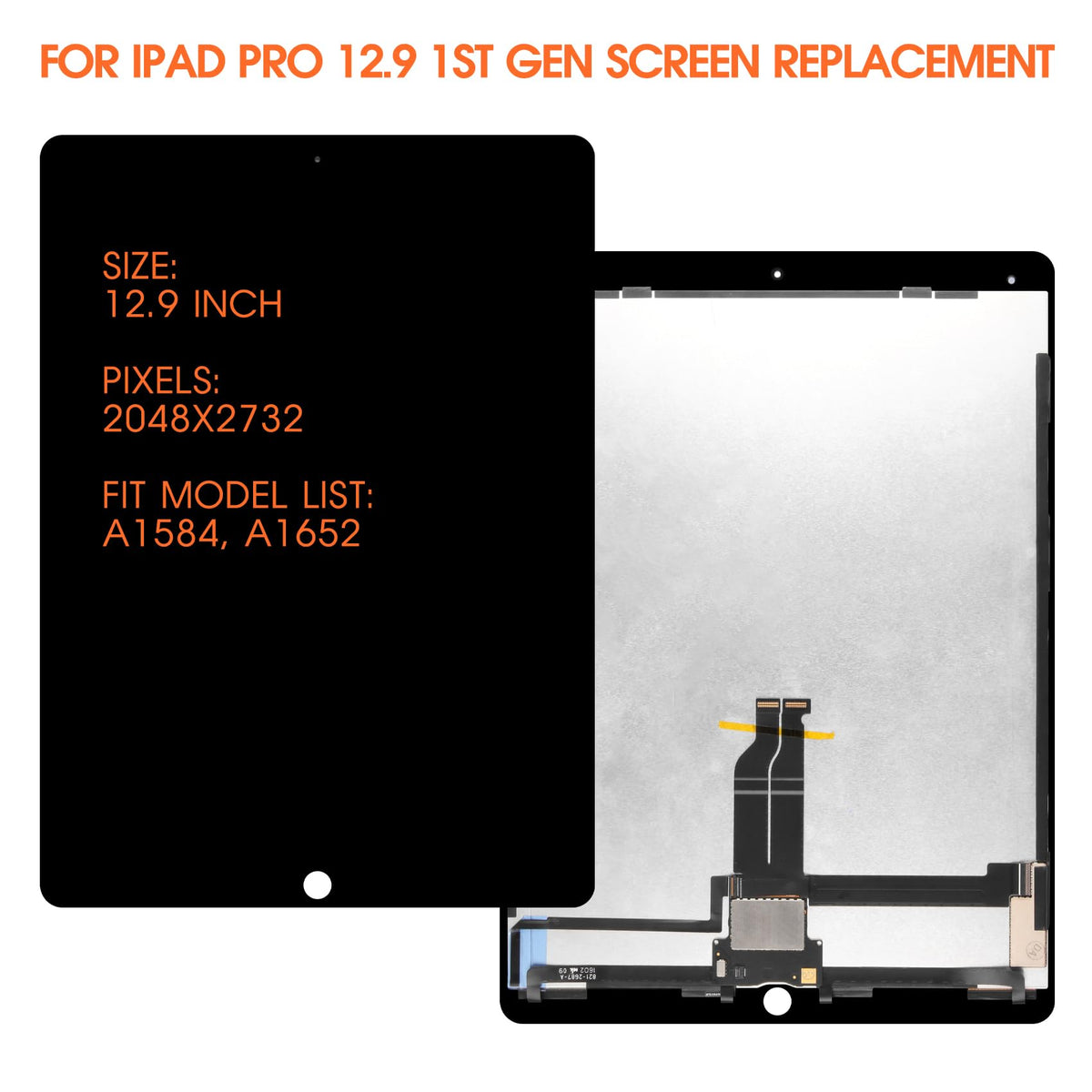 for iPad Pro 12.9 2015 Screen Replacement for iPad Pro 12.9 1st Gen LCD Display A1584 A1652 Screen Digitizer Touch Assembly Repair Parts + IC Connector PCB Flex Cable Black