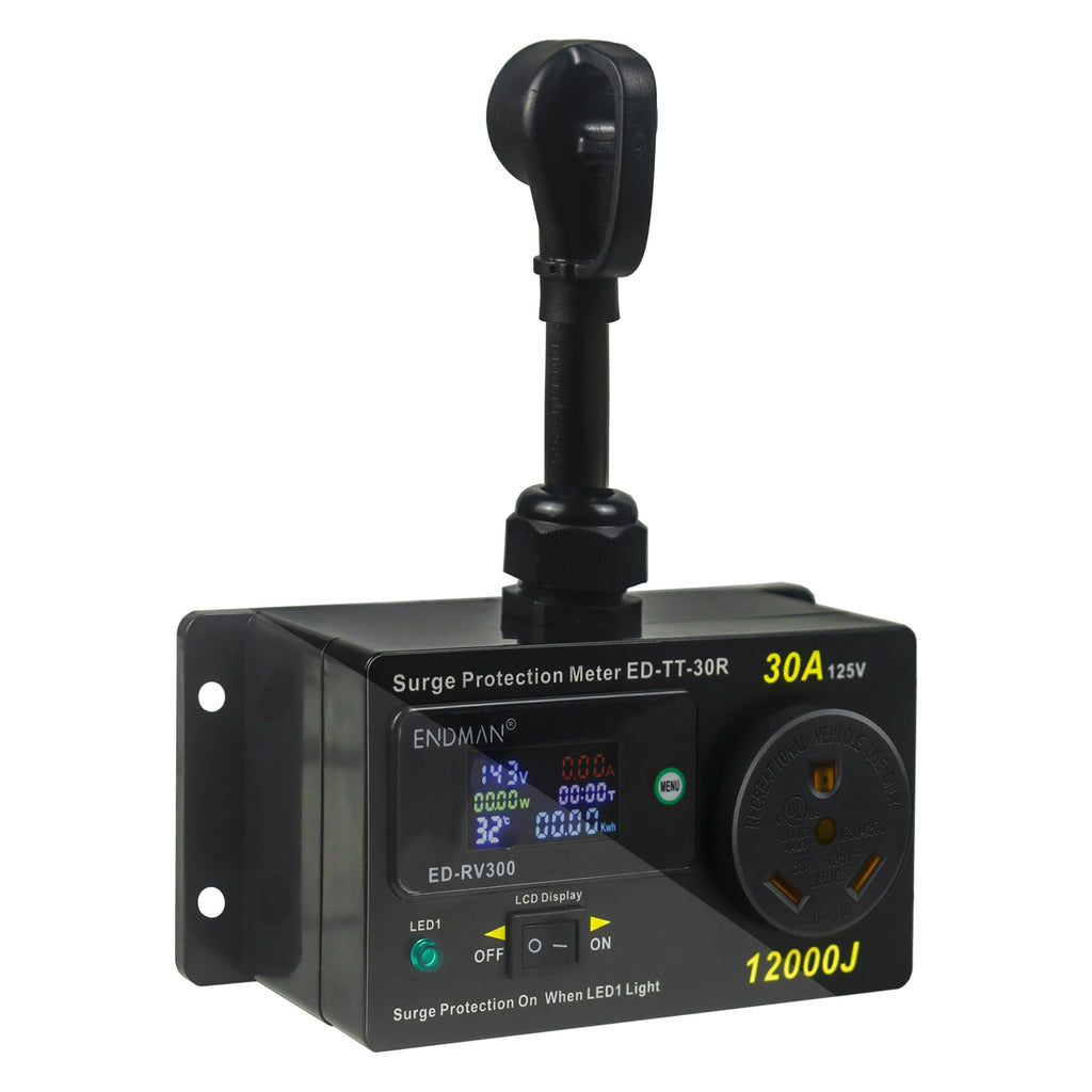 RV 30 Amp Surge Protector with Power Meter 12000 Joules NEMA TT-30P