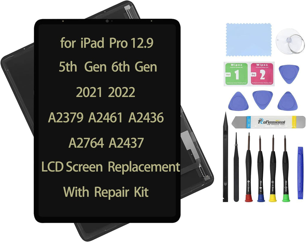 12.9" LCD Screen Replacement for iPad Pro 12.9 5th 6th Gen 2021 2022 A2378 A2379 A2461 A2436 A2764 A2437 Display Assembly Glass + Touch Digitizer + Repair Kit