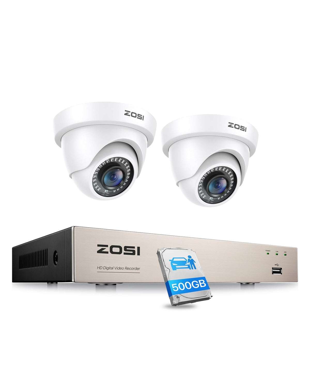 ZOSI 3K Lite 8CH Home Security Camera System, 4X 2MP Wired Cam, 500GB HDD