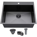 33x22 Black Drop In Kitchen Sink, 33 Inch All In One Topmount Gunmetal Black Stainless Steel Single Bowl Overmount Double Ledges Workstation Sink with Accessories