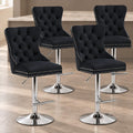 Velvet Swivel Bar Stools Set of 4, Height Adjustable, Black with Gold Base