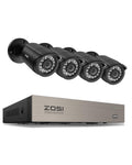 ZOSI 3K Lite Security Camera System Indoor Outdoor,AI Human/Vehicle Detection,Night Vision,Remote Access,4pcs 1080P 1920TVL Weatherproof Surveillance Cameras,H.265+ 8CH 5MP Lite CCTV DVR(NO HDD)