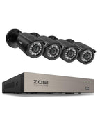 ZOSI 3K Lite Security Camera System Indoor Outdoor,AI Human/Vehicle Detection,Night Vision,Remote Access,4pcs 1080P 1920TVL Weatherproof Surveillance Cameras,H.265+ 8CH 5MP Lite CCTV DVR(NO HDD)