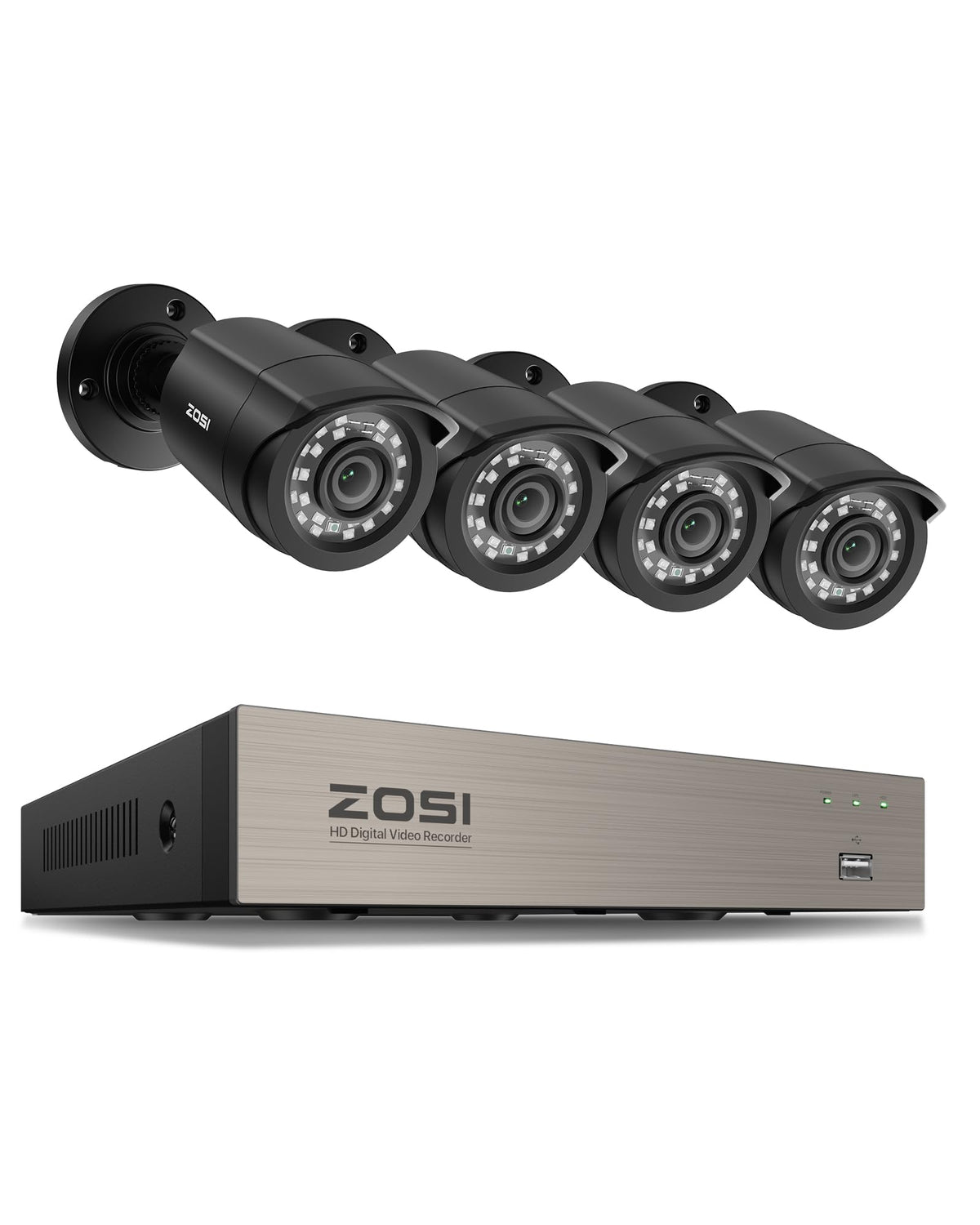 ZOSI 3K Lite Security Camera System Indoor Outdoor,AI Human/Vehicle Detection,Night Vision,Remote Access,4pcs 1080P 1920TVL Weatherproof Surveillance Cameras,H.265+ 8CH 5MP Lite CCTV DVR(NO HDD)