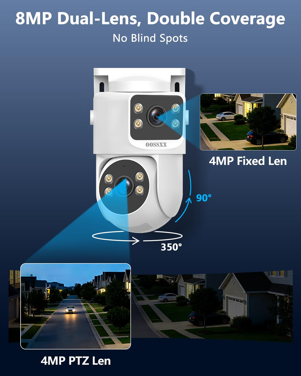 4K Dual Lens PoE Security Camera System, 8CH NVR with 6 Dual Lens Cameras