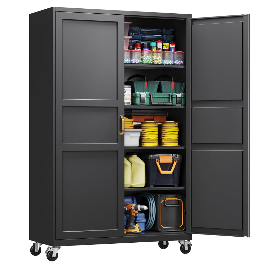 Metal Pantry Storage Cabinets with Doors and Shelves,75" Tall White