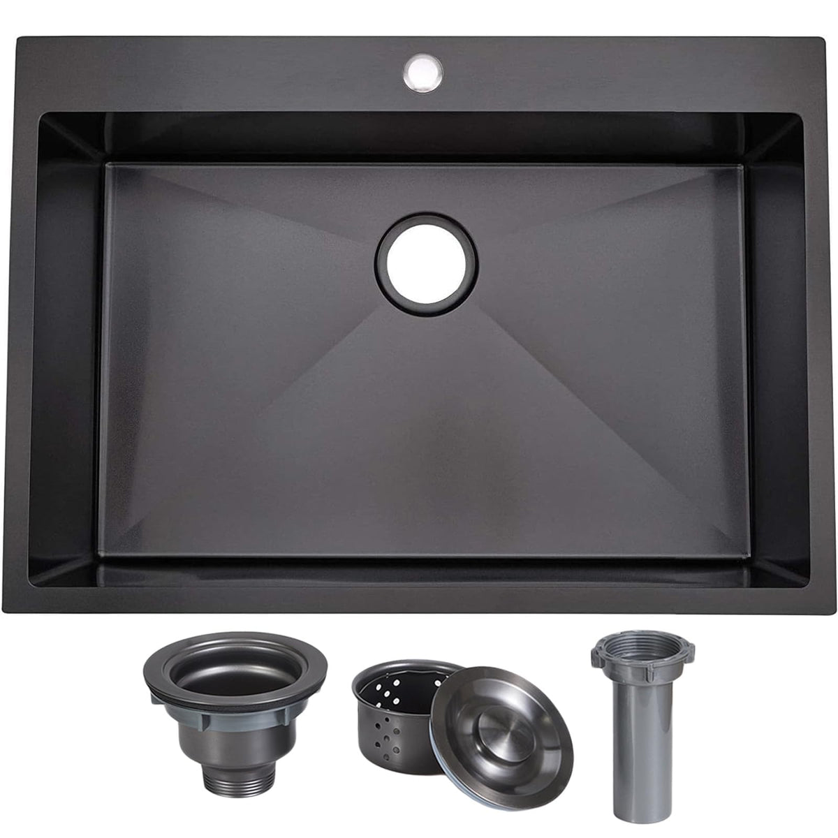 VAPSINT 33x22 Black Drop in Kitchen Sink, 33 Inch Gunmetal Black Stainless Steel Top Mount Kitchen Sink, Single Bowl Laundry Sink with Strainer