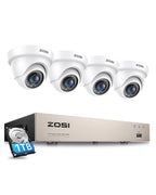 ZOSI 3K Lite 8CH H.265+ Home Security Camera System with AI Human/Vehicle Detection,Night Vision,5MP Lite 8 Channel CCTV DVR,4pcs 1080P 1920TVL 2MP Outdoor Indoor Surveillance Dome Cameras (No HDD)