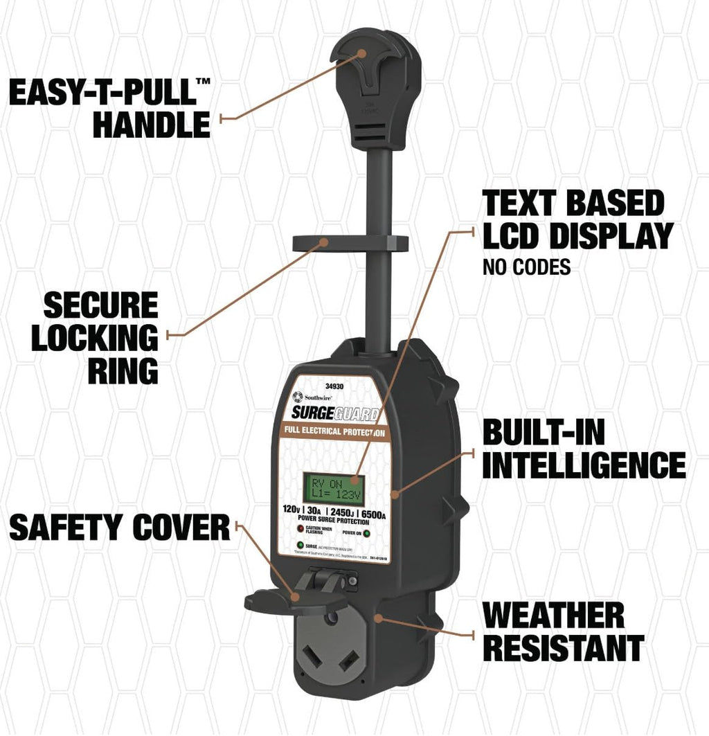 Surge Guard Southwire 34930 30A - Full Protection Portable with LCD Display Black
