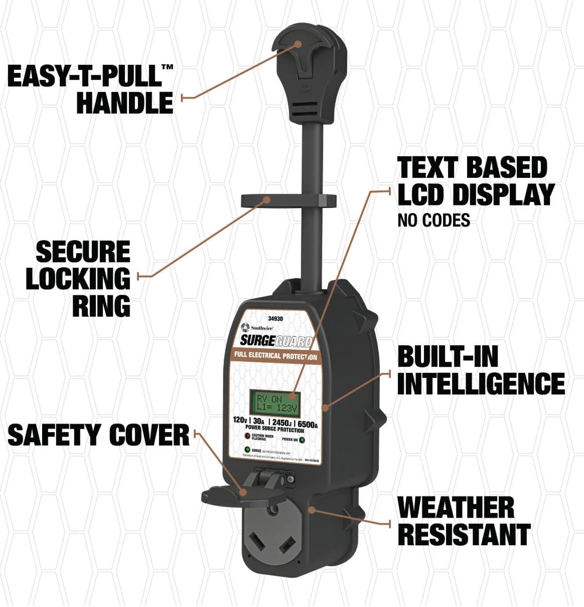 Surge Guard Southwire 34930 30A - Full Protection Portable with LCD Display Black