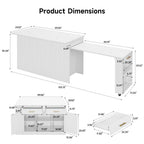 59"-103" Kitchen Island with Extendable Dining Table, White