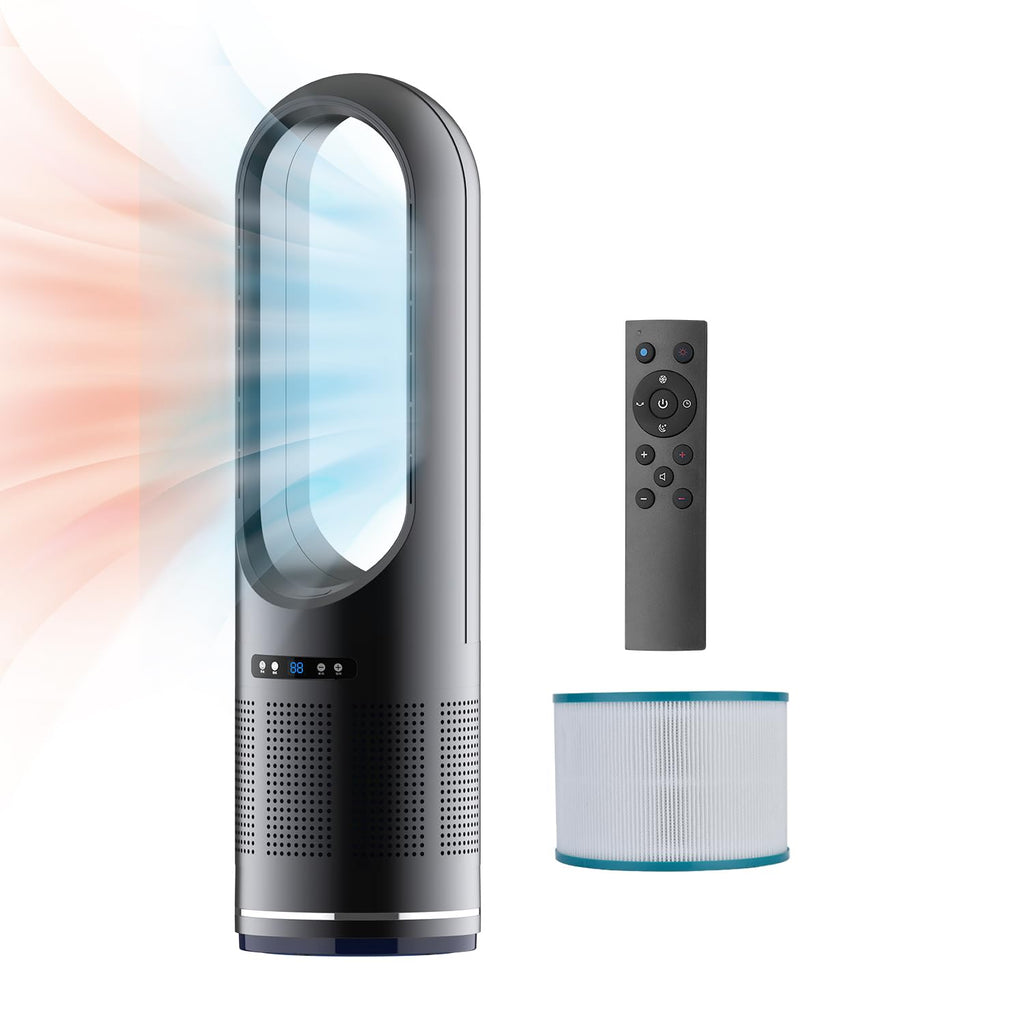 3 IN 1 Tower Fan, 31.5Inch Cooling & Heating Bladeless Fan with HEPA Filter 99.97%, Heater Fan Floor Fan Combo 80° Oscillating with Remote, 8H Timer for Indoor, Bedroom, Home Office Room
