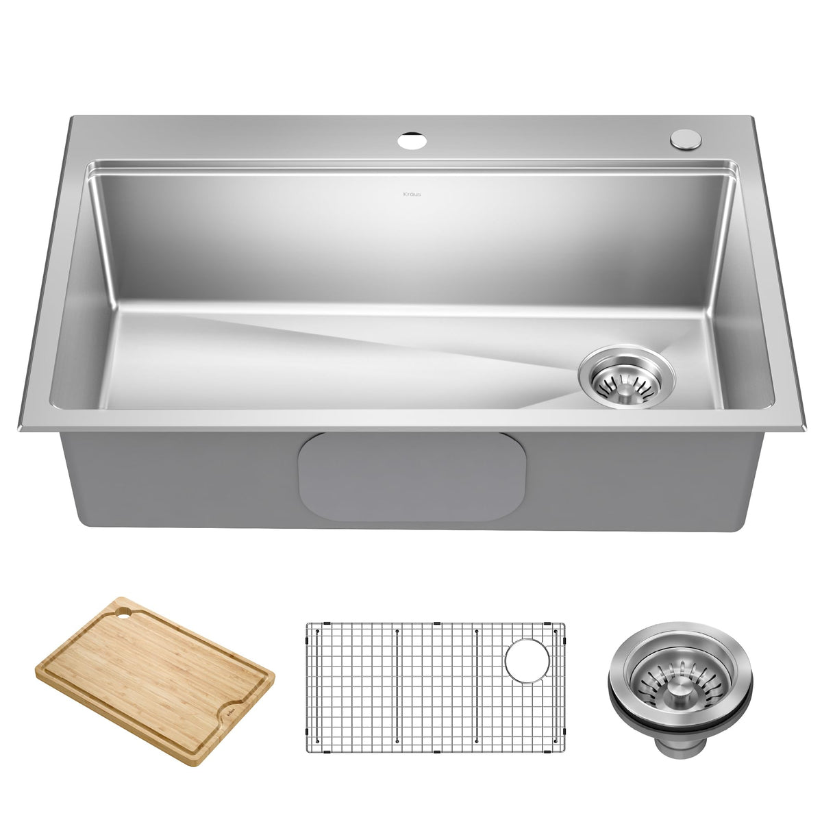 KRAUS Fairlane 33 in Drop In/Top Mount Workstation Single Bowl 18-Gauge Stainless Steel Kitchen Sink with Accessories, KWT610-33