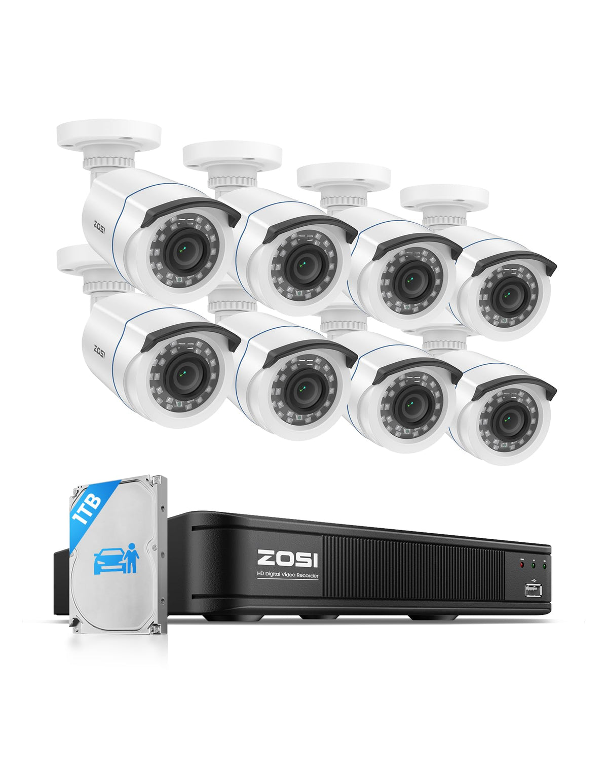 ZOSI 8CH 3K Lite Wired DVR Security Camera System, 4 x 1080p Camera,1TB HDD