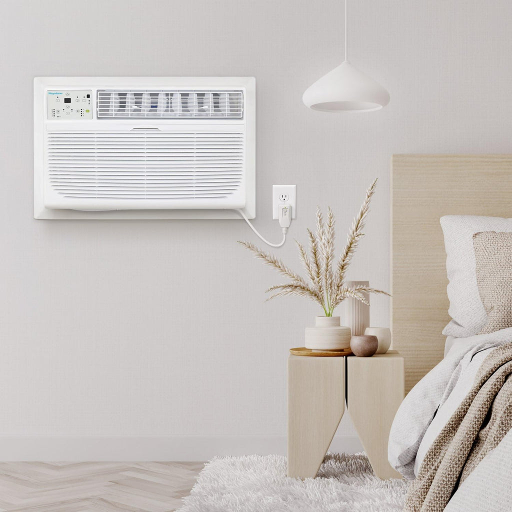 Keystone 8,000 BTU Wall Mounted Air Conditioner with Supplemental Heat and Dehumidifier Function, 115V, Wall AC for Small-Medium Sized Rooms up to 350 Sq.Ft. with Remote, Quiet, High Efficiency AC