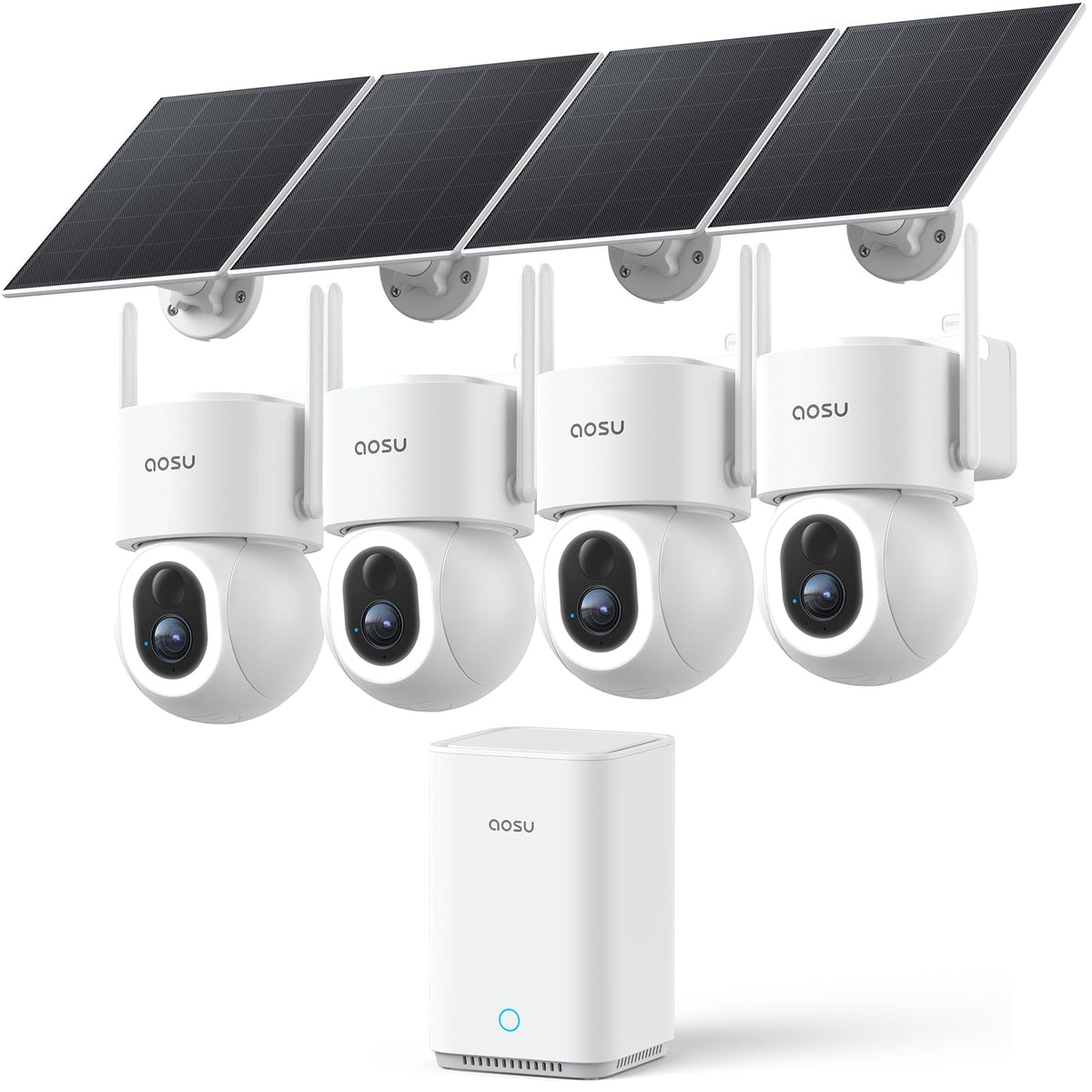 aosu D1 Max, 4-Cam Kit, 4K Solar Security Cameras System Wireless Outdoor