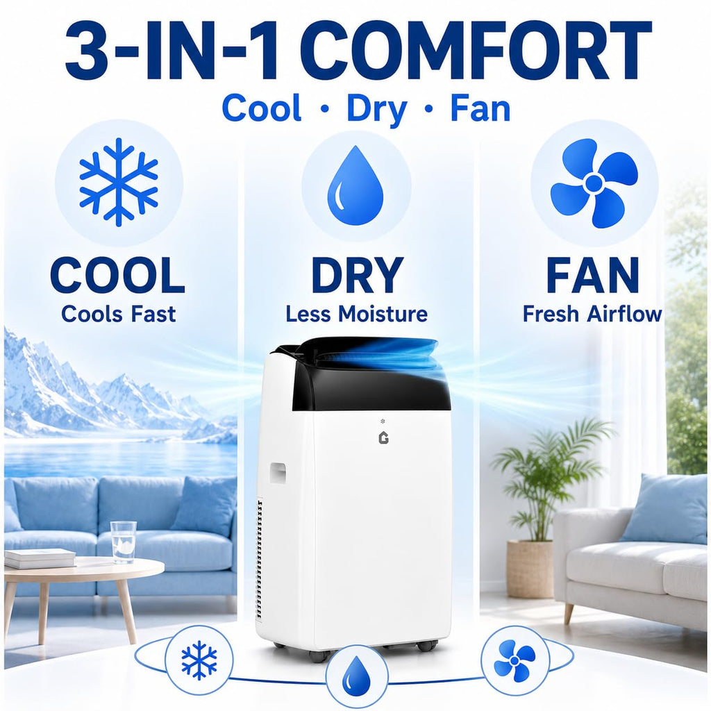 GarveeLife 14000 BTU Portable Air Conditioners, 4-in-1 Indoor AC Unit with Cooling, Dehumidifier, Fan, Follow Me, 24-Hour Timer, Remote Control & Window Kit for Bedroom, Home Office, Apartment,