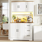 BEWISHOME 72" LED Tall Kitchen Pantry Storage Cabinet with Countertop