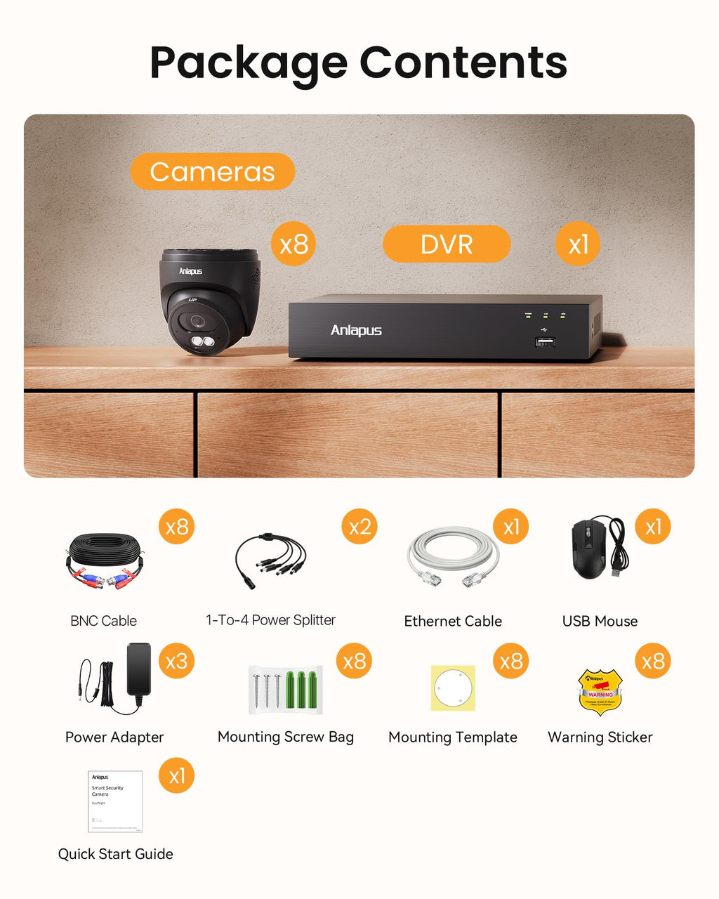 Anlapus 4K Wired Home Security Camera System, 8 X 8MP Dome Camera, 1TB HDD
