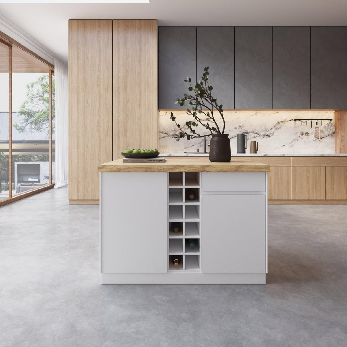 homary 72" Large Kitchen Island with Storage & LED Lights and Waterfall Edge, Wood Freestanding Island with Wine Rack, Drawers, Cabinet & Shelves, Modern for Kitchen & Dining Room