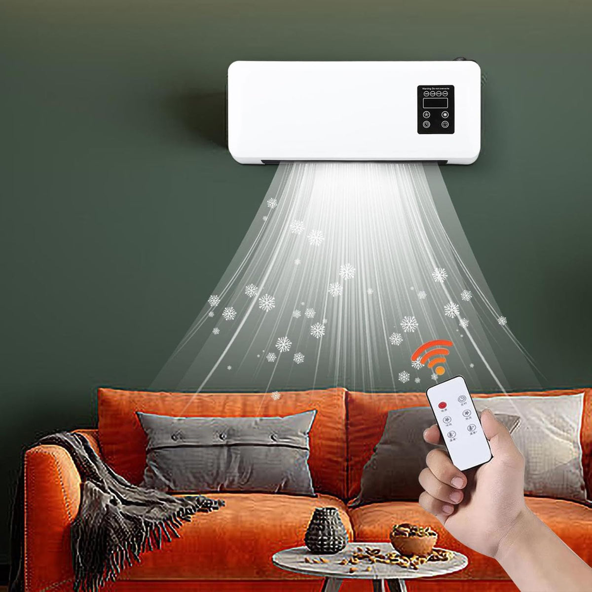 Wall Mounted Heater Combo Ductless Portable AC Fan Unit Window Needed Smart Home Warming System (White, B)