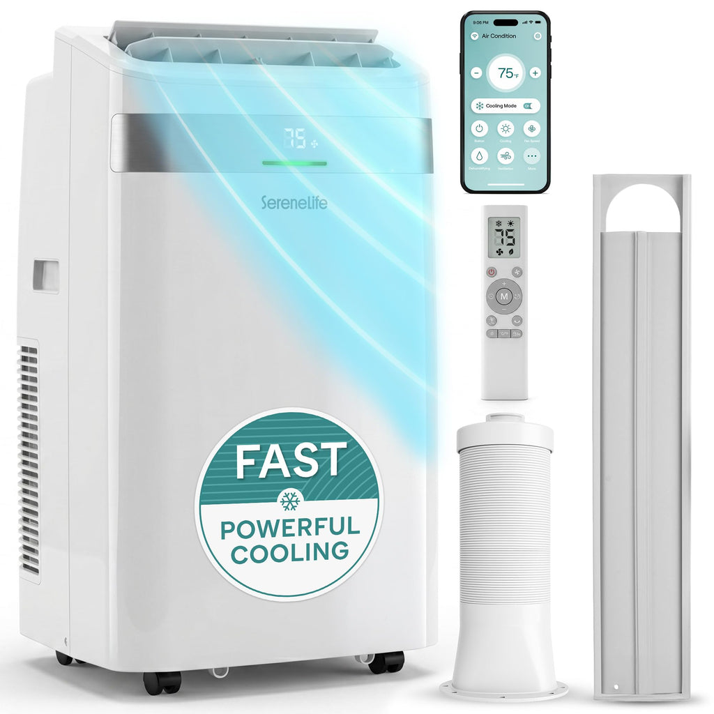SereneLife Portable Air Conditioner and Heater, 14000 BTU Cooling & Heating with Wi-Fi Control, Dehumidifier & Fan Modes, Portable AC Unit with Window Mount Kit, Best for Rooms, White