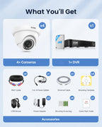 ZOSI 3K Lite Wired Security Camera System, 4 X 2MP Dome Cameras, 1TB HDD