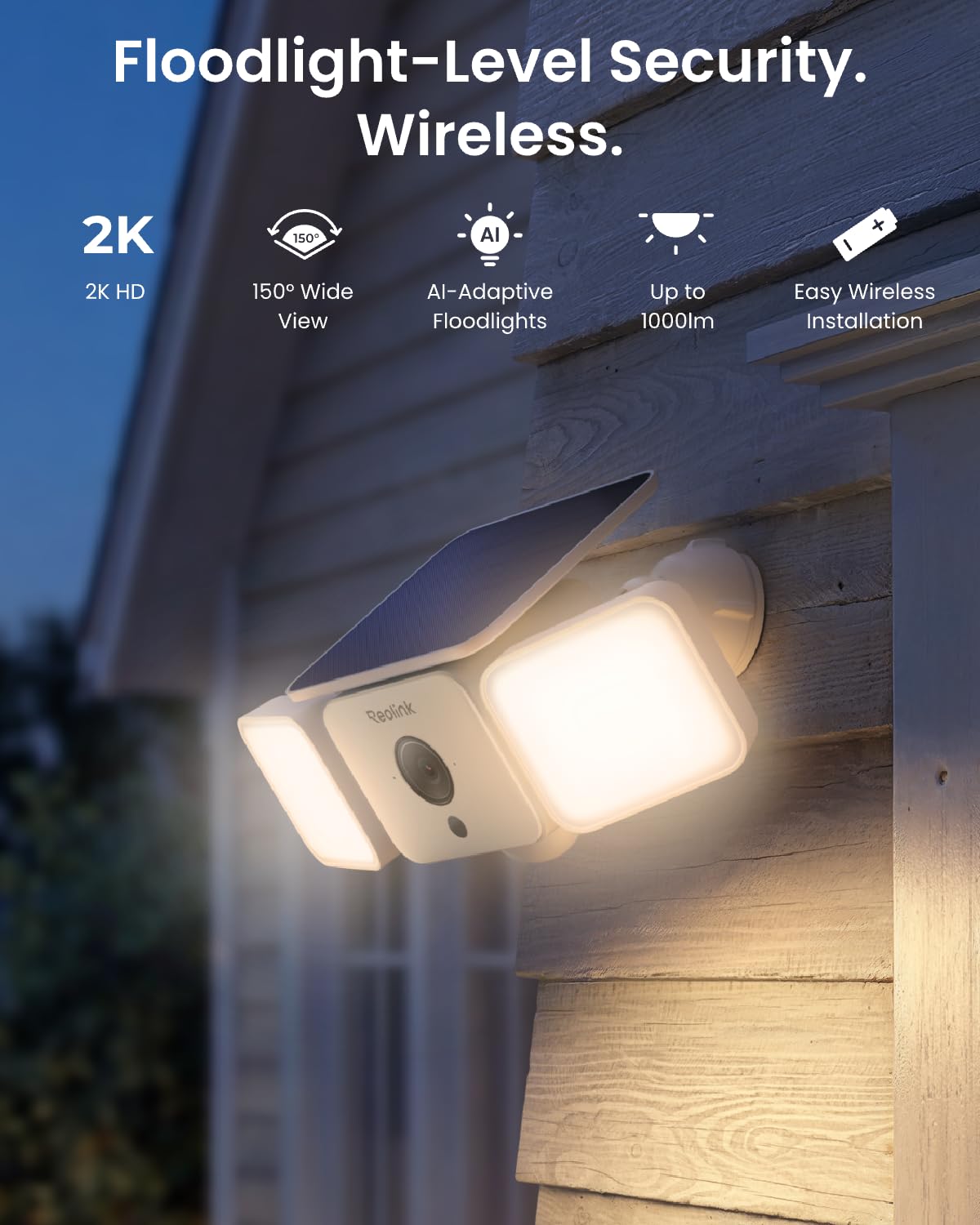 REOLINK Solar Floodlight Security Cameras Wireless Outdoor, Up to 1000lm