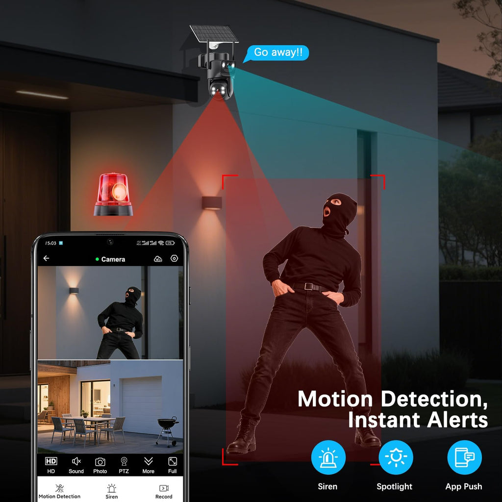 4K Solar Security Cameras Wireless Outdoor with Dual Lens, 4 Cam Kit, No Subscription Fee, Home Security System with Color Night Vision, Auto Tracking, Motion Detection