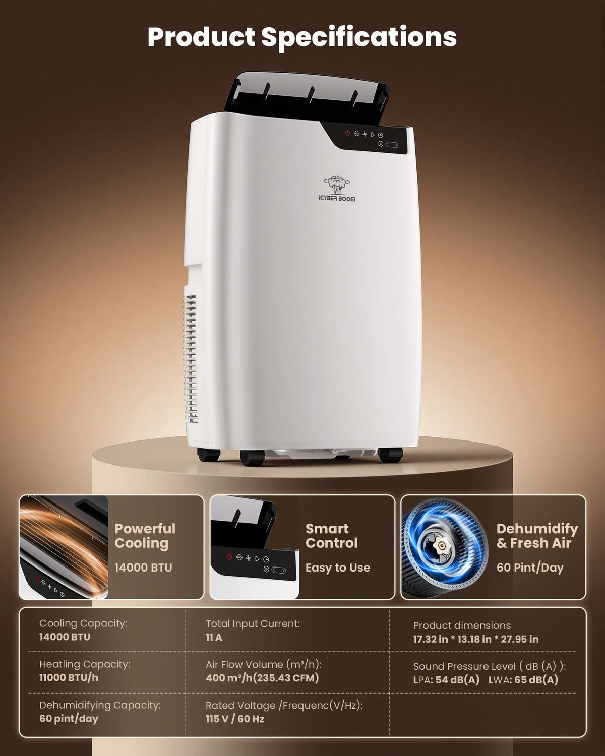 14000 BTU Portable Air Conditioner, 5-in-1 AC Unit, 700 Sq.Ft.