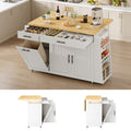 65" Kitchen Island with Drop Leaf, Rolling Island with Spice Rack & Towel Rack, Mobile Kitchen Island Cart with 2 Draws & Trash Storage Cabinet, Portable Island Table on Wheels for Kitchen