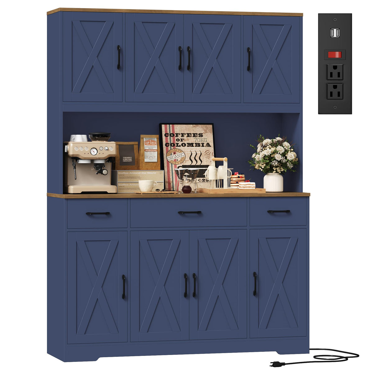 HOSTACK 71" Tall Kitchen Pantry Storage Cabinet, 55" W Kitchen Hutch, Green