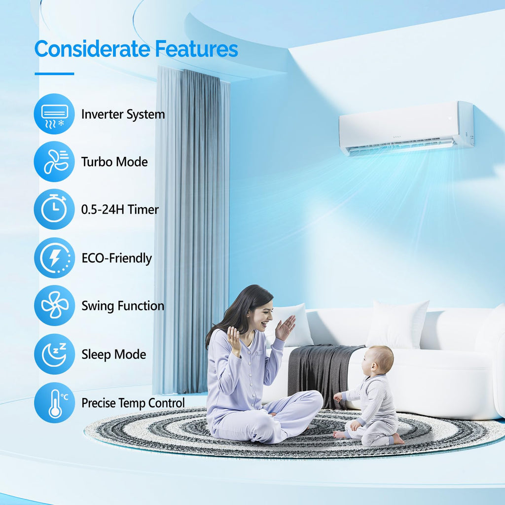ROVSUN 11500 BTU Mini Split AC/Heating System, 17 SEER2 Inverter Heat Pump