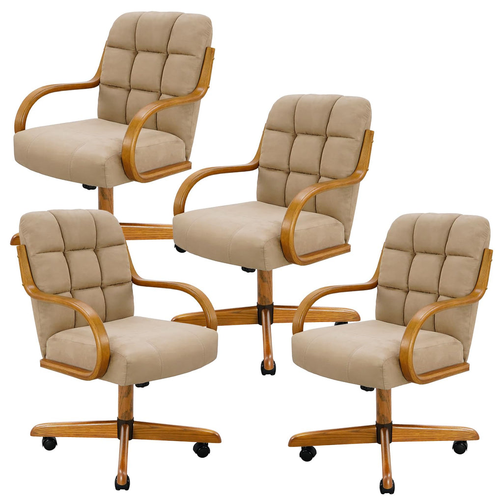 D9520 6pc Swivel Tilt Kitchen Dining Chair - Taupe-Chestnut