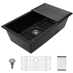 Lordear 18 Inch White Kitchen Sink Granite Composite Undermount Bar Workstation 18x18 White Quartz Sinks Under Counter Single Bowl with Classic Gold Accessories