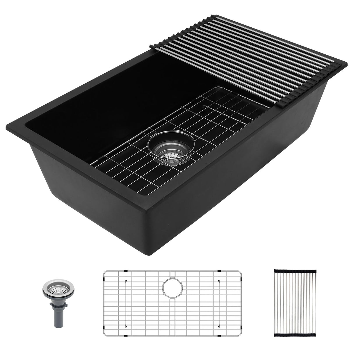 Lordear 18 Inch White Kitchen Sink Granite Composite Undermount Bar Workstation 18x18 White Quartz Sinks Under Counter Single Bowl with Classic Gold Accessories
