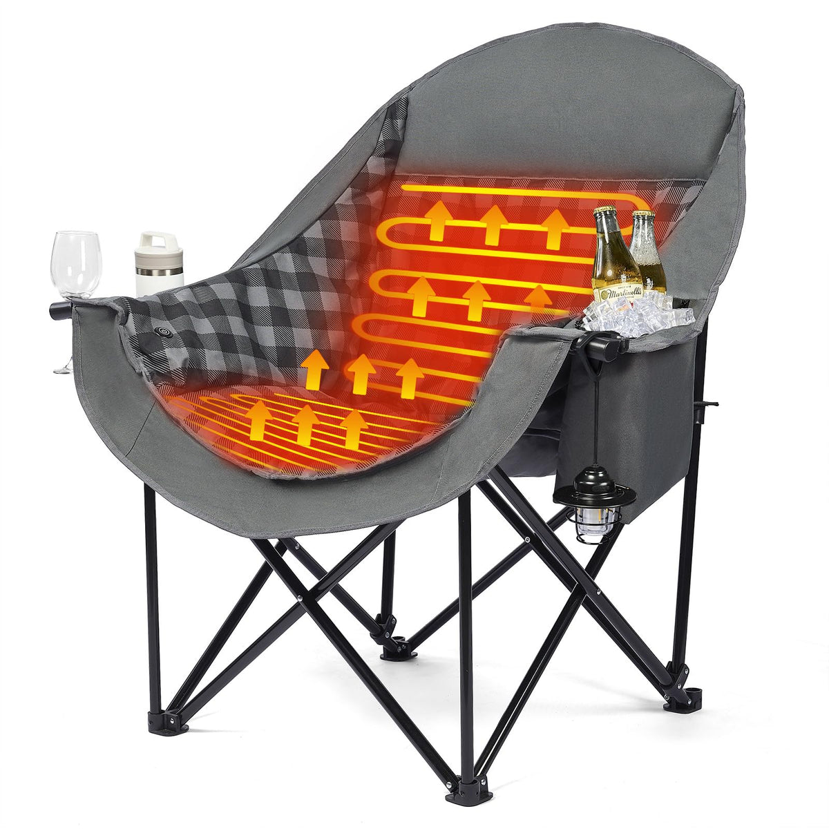 Heated Camping Chair - Oversized Padded Outdoor Folding Comfy Chair