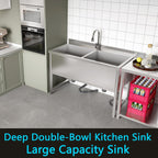 47" Stainless Steel Large Commercial Sink 2 Bowl with Pull-out Faucet