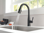 Delta Essa Matte Black Touch Kitchen Faucet with Pull Down Sprayer, Modern Single Hole Touch On Kitchen Sink Faucet, Single Handle, Matte Black 9113T-BL-DST