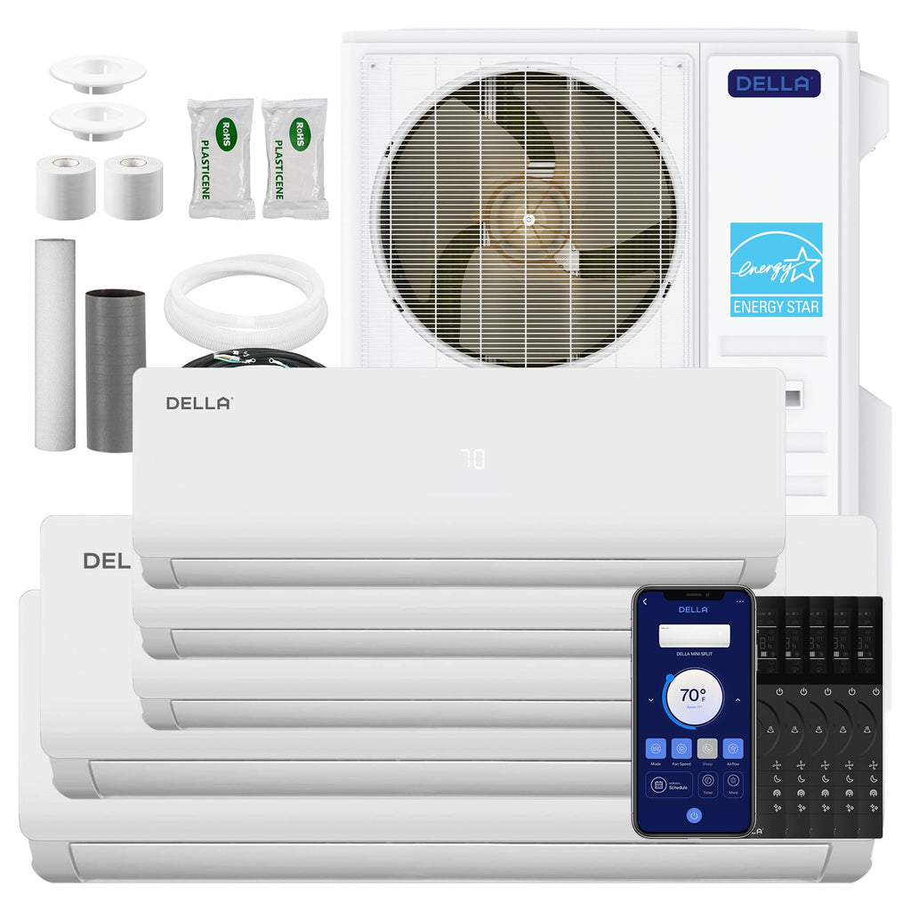 DELLA 55K BTU 5 Zone Mini Split AC (3x9K+2x18K), 22.5 SEER2, for 3200 Sq Ft