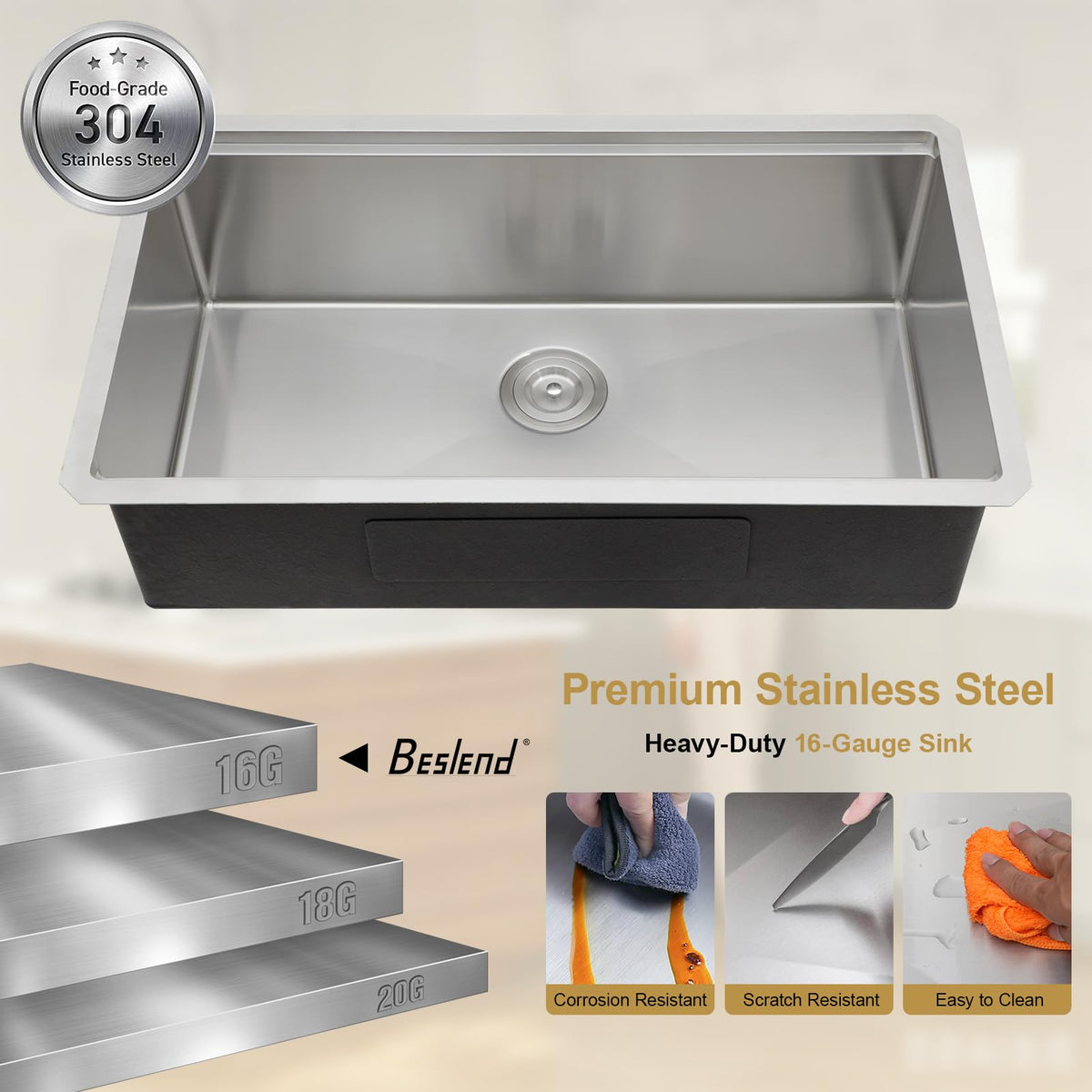 30 Inch Undermount Kitchen Sink Stainless Steel