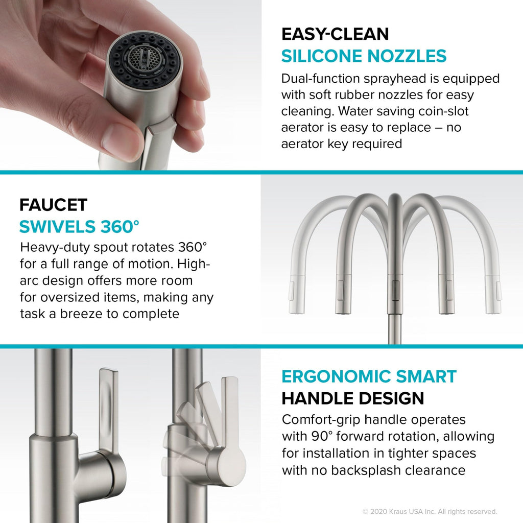 KRAUS Spot Free Stainless Steel Pull Down Kitchen Faucet KPF-2820SFS