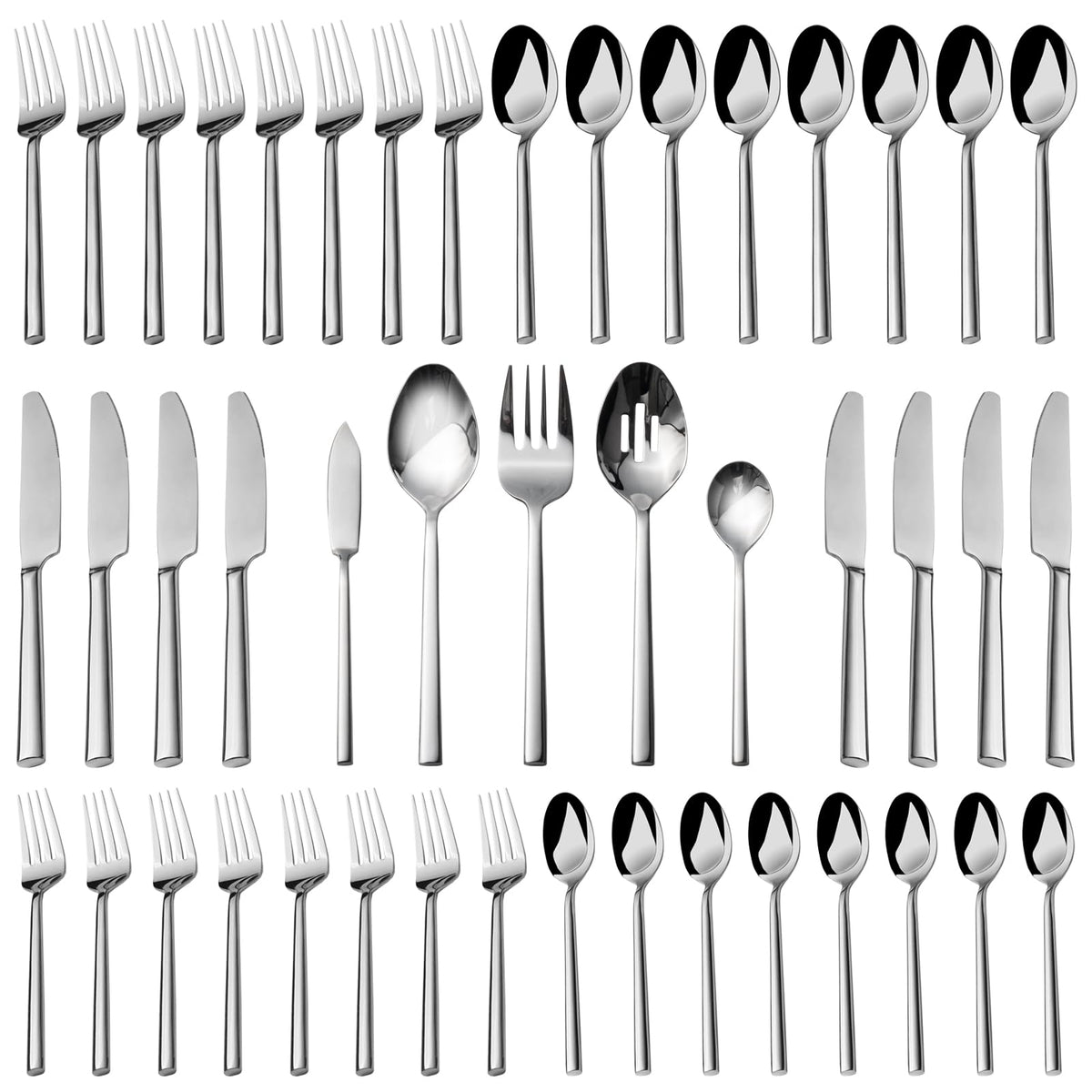 Potter 65-Piece Forged Silverware Set, Service for 12 – Premium Stainless Steel Flatware Set, Modern Design with Satin Finish, Ideal for Home, Kitchen, Party, Camping