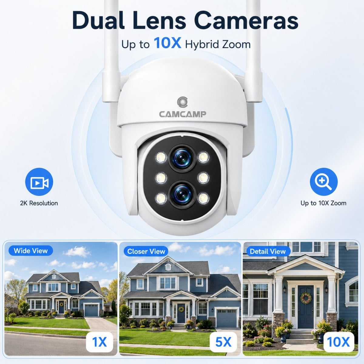 Camcamp Wireless Security Camera System with Monitor, 4 PTZ Outdoor Cameras