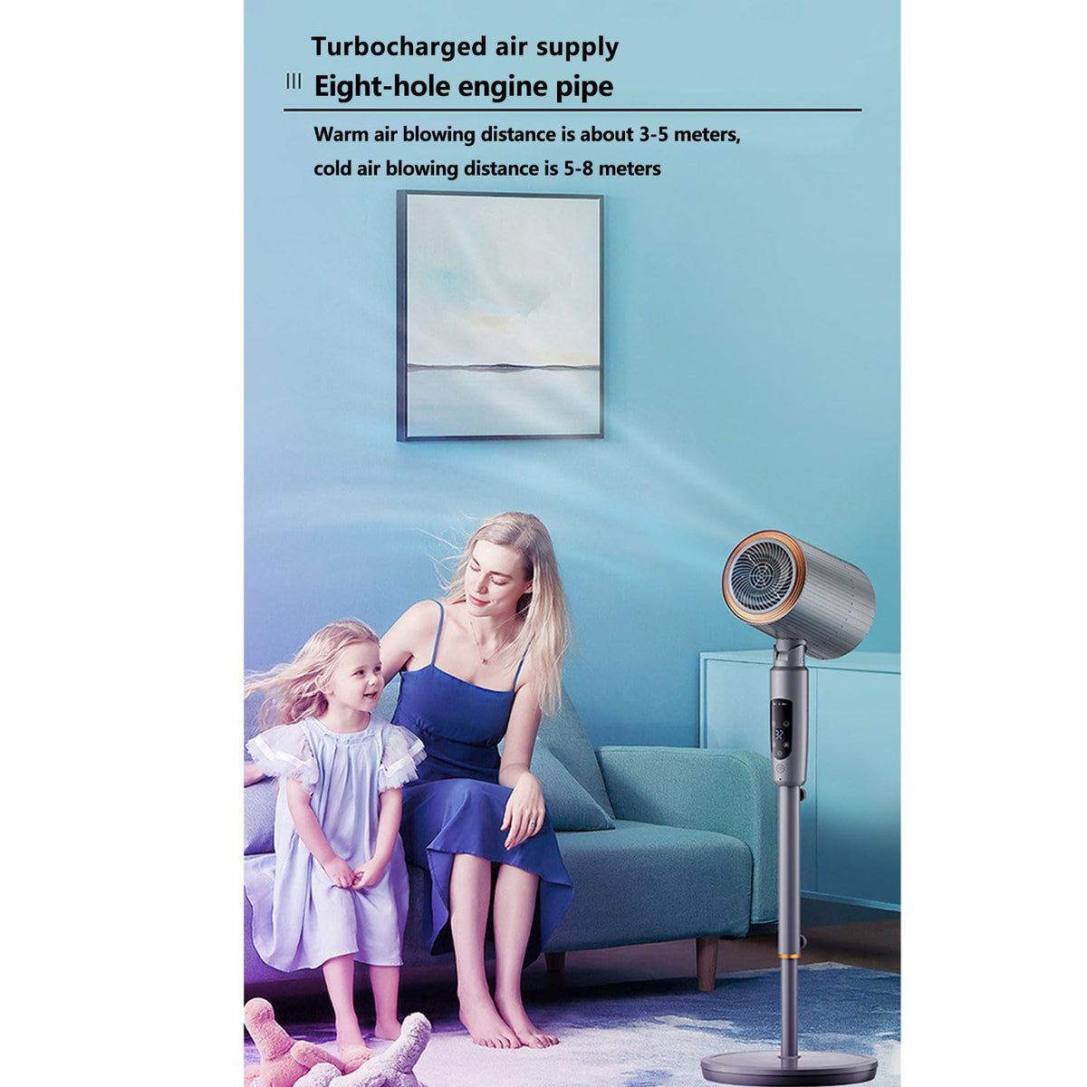Household Vertical Heater, Heating and Cooling Heater Energy-Saving High-Power Large-Area Heating Circulation Fan 45° Manual Adjustment Up and Down, intelligent voice model,A