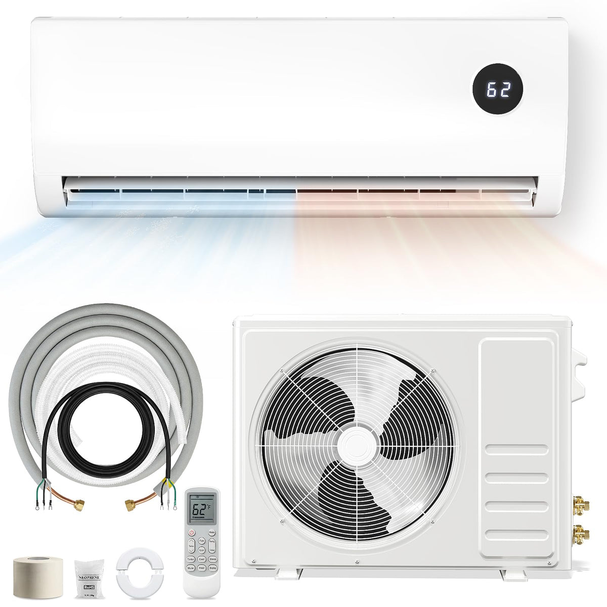 LifePlus Mini Split Air Conditioner, 12000 BTU Ductless Inverter AC/Heating System with Heat Pump, 19 SEER2 Energy Efficient 115V Quiet Ac Unit Up to 750 Sq.Ft with Installation Kit