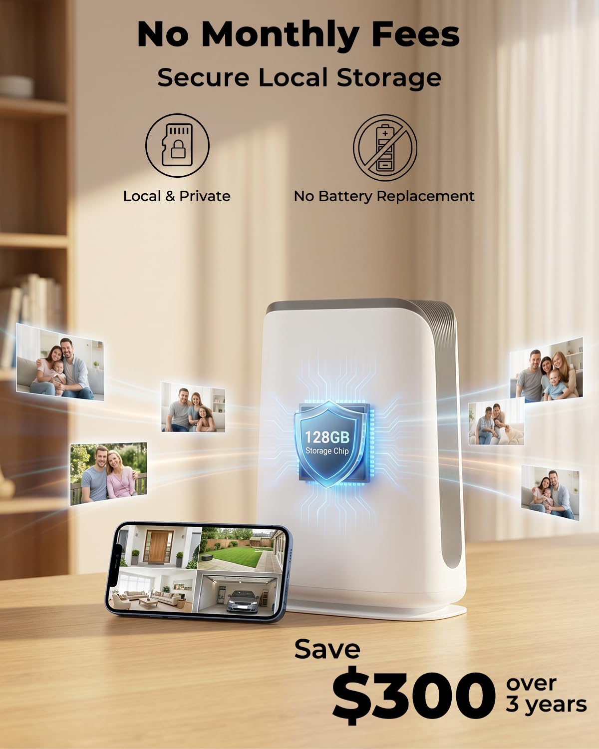 Security Cameras Wireless Outdoor No Monthly Fee, 2 Cam Kit Dual-Lens Solar Security Camera System,128GB Local Storage, IP66, Night Vision,5G&2.4G WiFi 4MP Cameras for Home Security Router Compatible