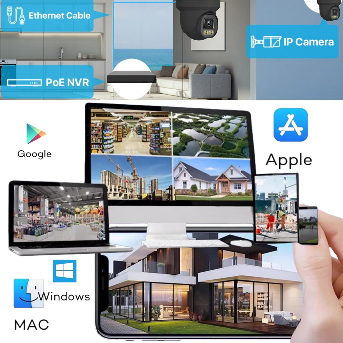 PoE Security Camera System Surveillance NVR Kits, 4pcs Cameras with Person/Pet/Vehicle Detection for 24-7 Recording（500GB HDD Inside）